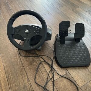Black Gaming Steering Wheel and Pedals for PlayStation